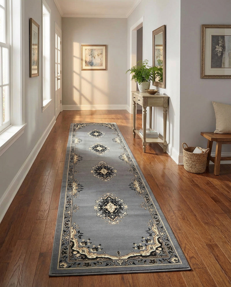 Tabriz Tapestry Collection Area Rug - Azerbaijan (Gray) Runner Gray  lifestyle 50