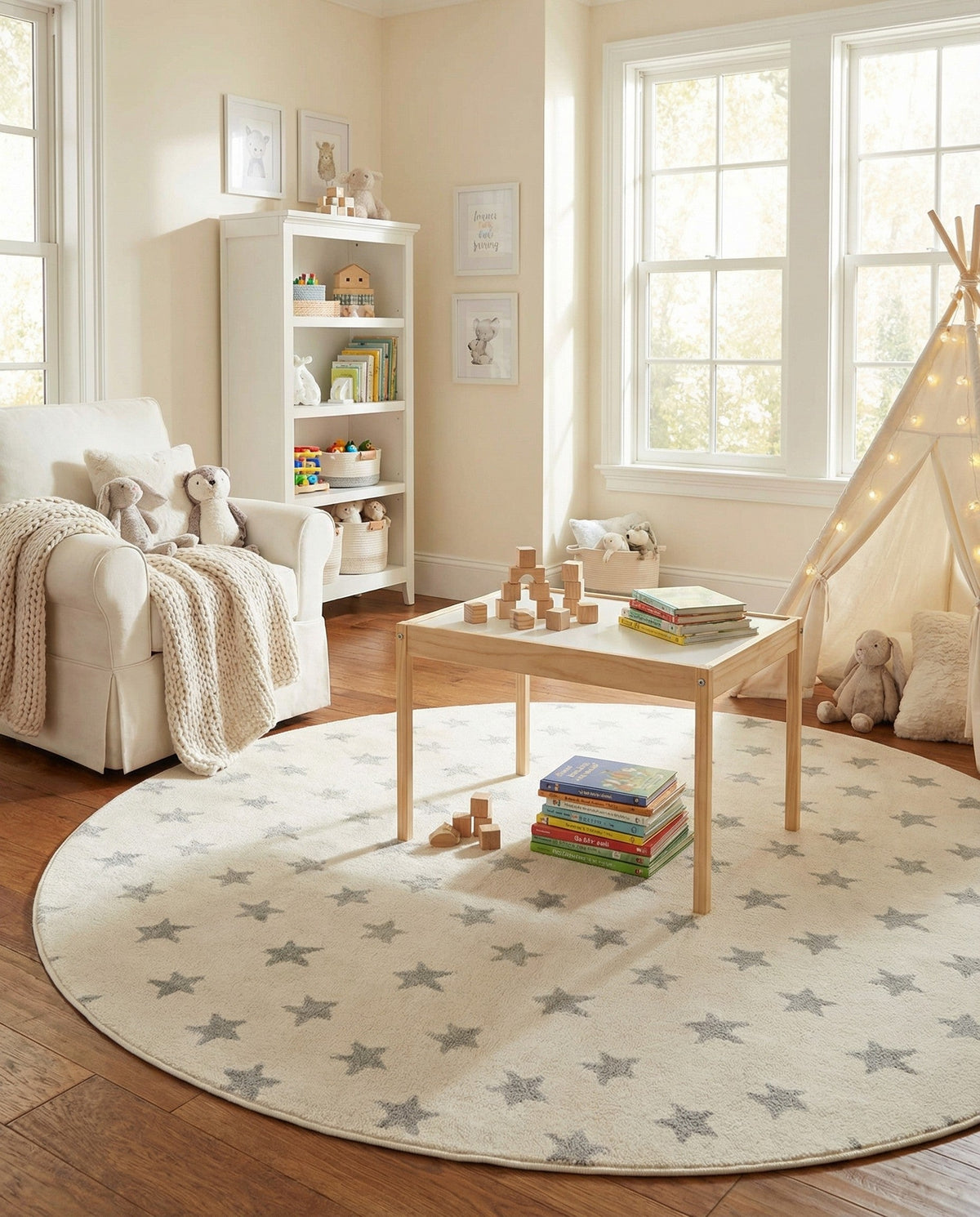Wonder Tykes Collection Area Rug -  Mosaic Round Daisy White  lifestyle 164
