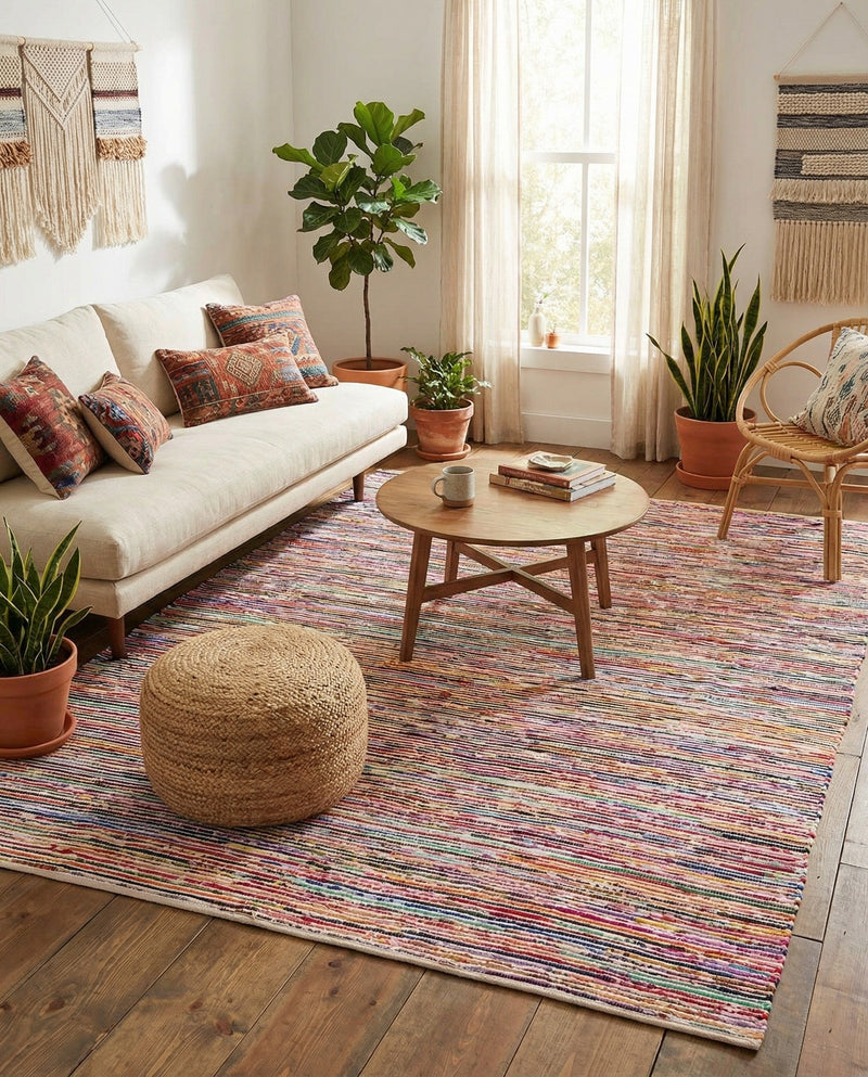Thar Cotton Collection Area Rug - Alleppey Rectangle Multi White  lifestyle 36