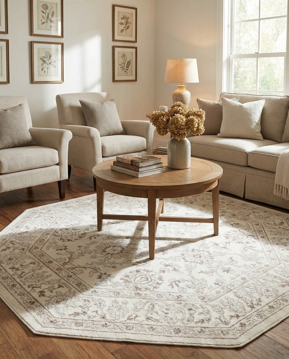 Savannah Elegance Collection Area Rug - Augusta (Ivory) Octagon Ivory  lifestyle 89