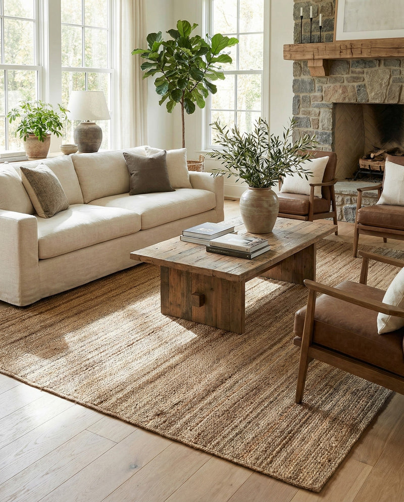 Woven Seaside Jute Collection Area Rug - Savannah (Natural) Rectangle Natural  lifestyle 25