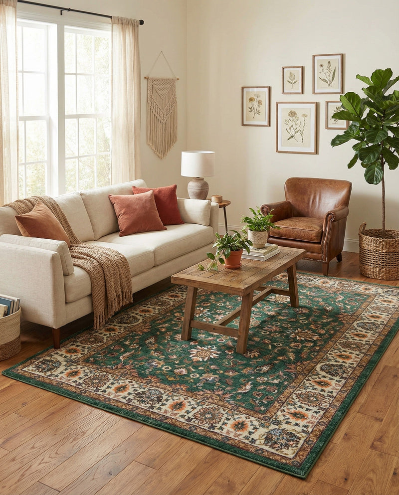 Casablanca Tapestry Collection Area Rug -  Marrakech (Emerald Green) Rectangle Emerald Green  lifestyle 6
