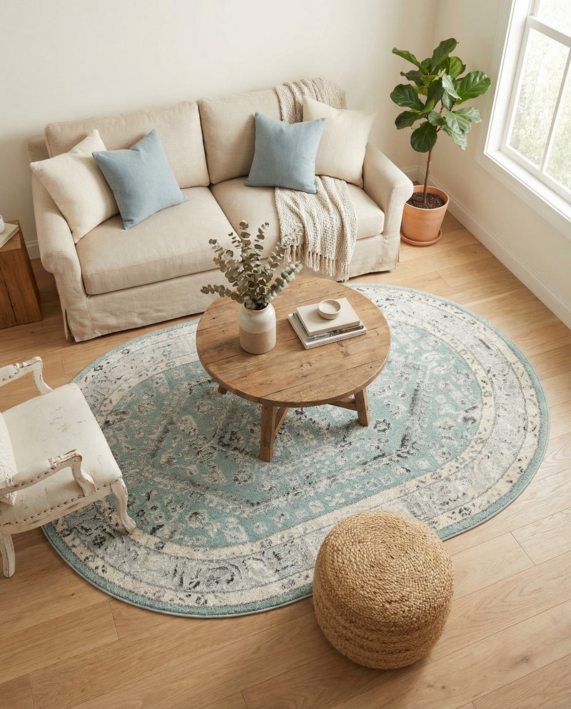 Adriana Terrace Collection Area Rug - Capri (Aqua) Oval Aqua  lifestyle 23