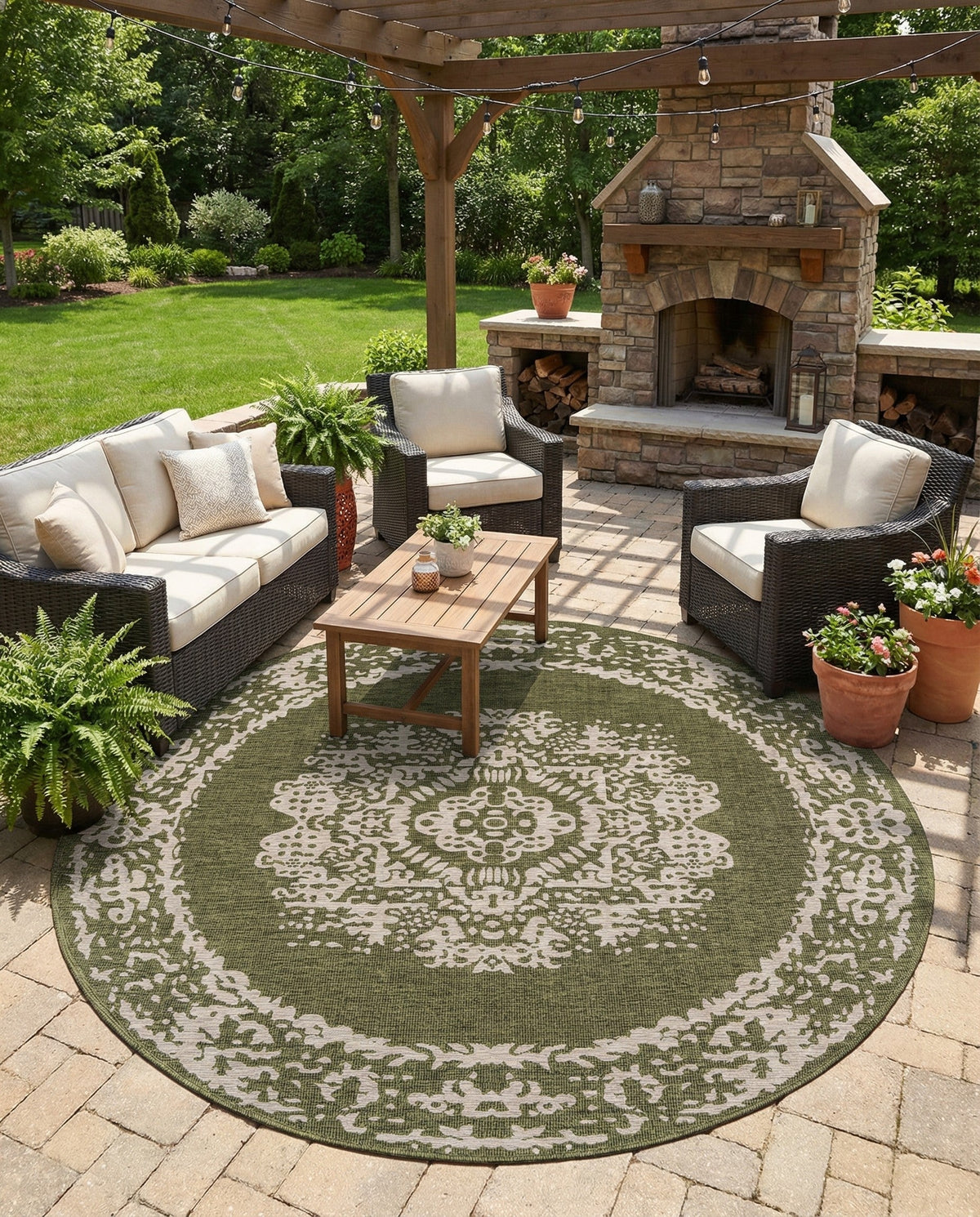 Patio Heritage Collection Area Rug - Savannah (Green) Round Green  lifestyle 92