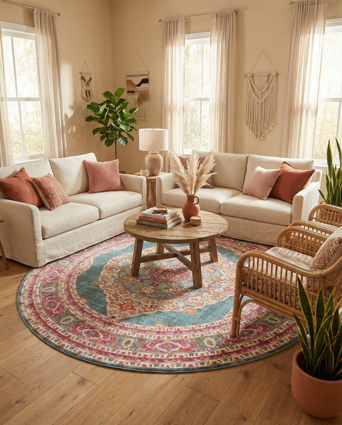 Caribbean Breeze Collection Area Rug -  Windward Round Turquoise  lifestyle 161
