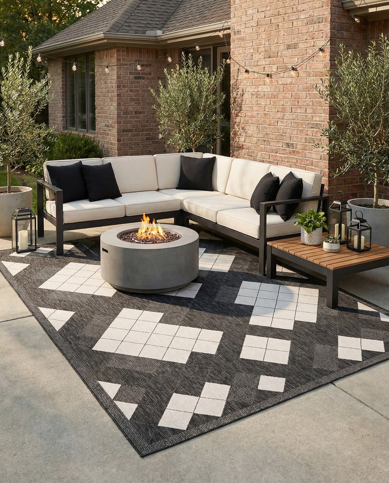 Urban Terrace Collection Area Rug -  Williamsburg Rectangle Black and White  lifestyle 21