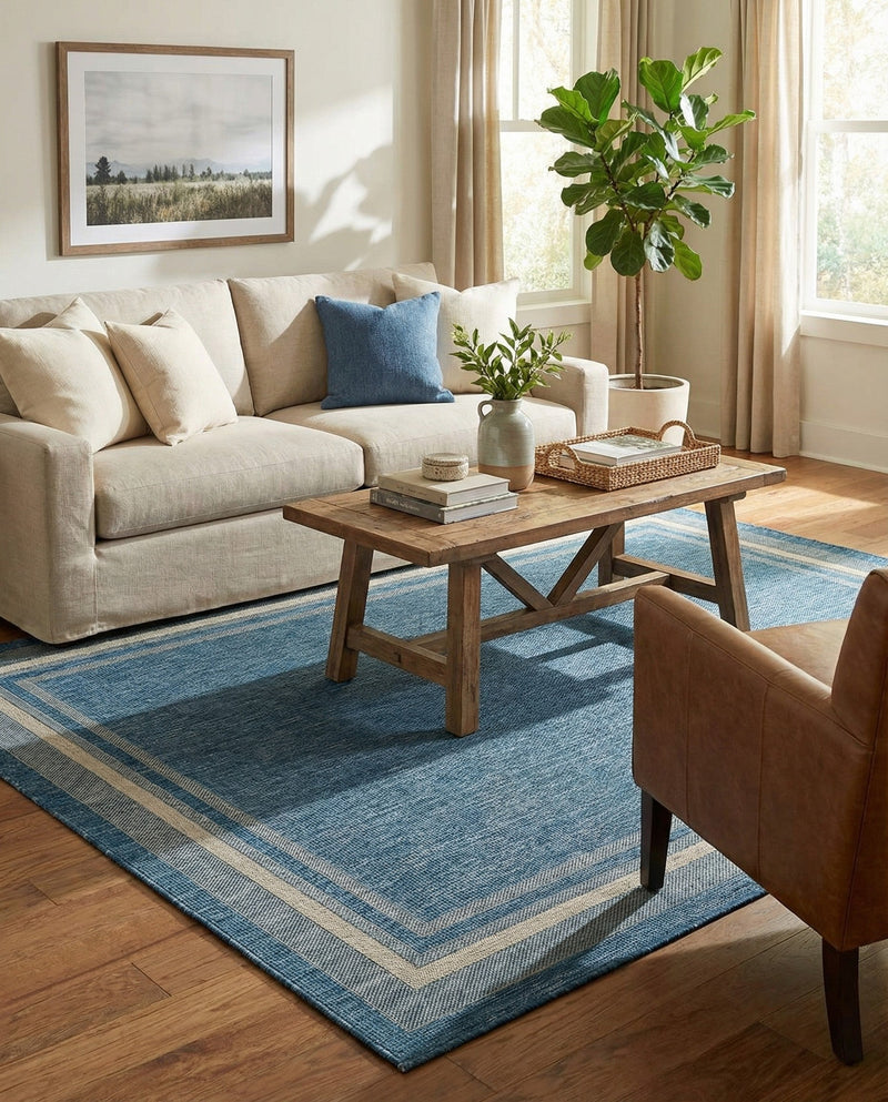 Terrace Fringe Collection Area Rug - Veranda (Blue) Rectangle Blue  lifestyle 9