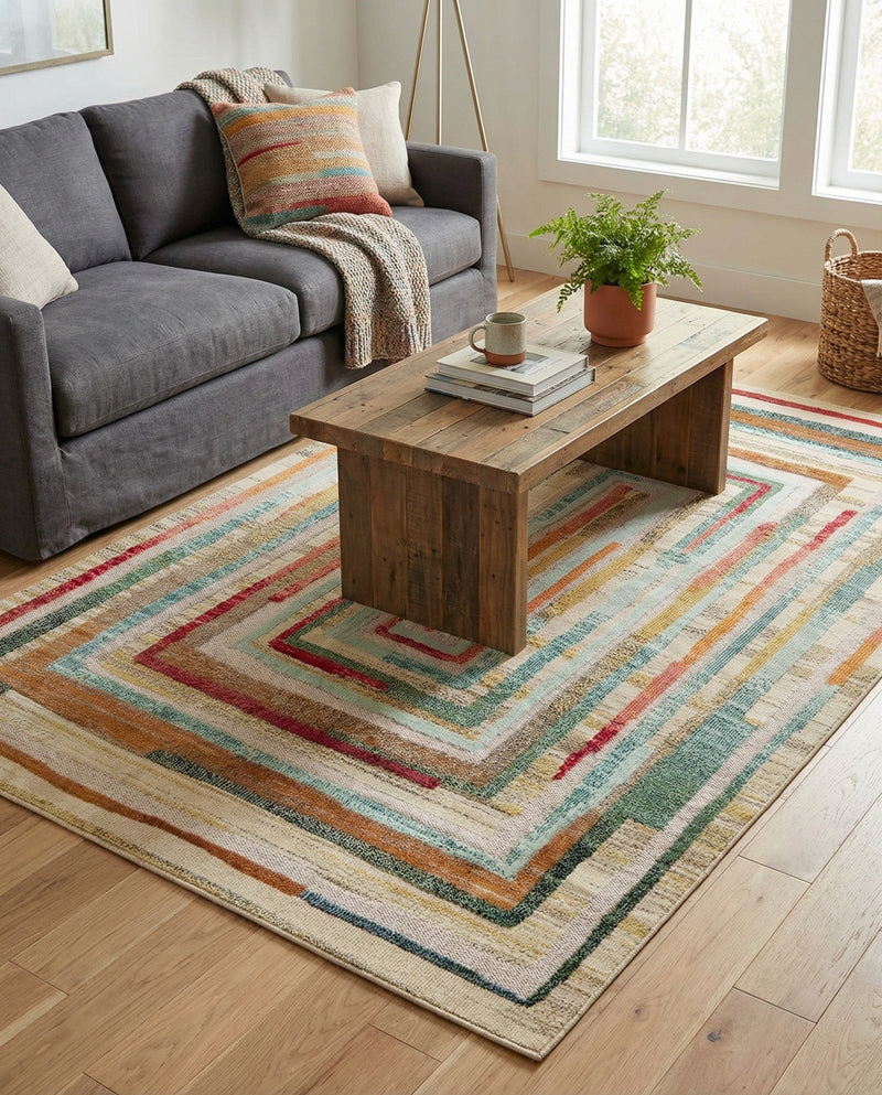 Outdoor Marrakesh Collection Area Rug -  Ouarzazate Rectangle Multi Beige  lifestyle 11