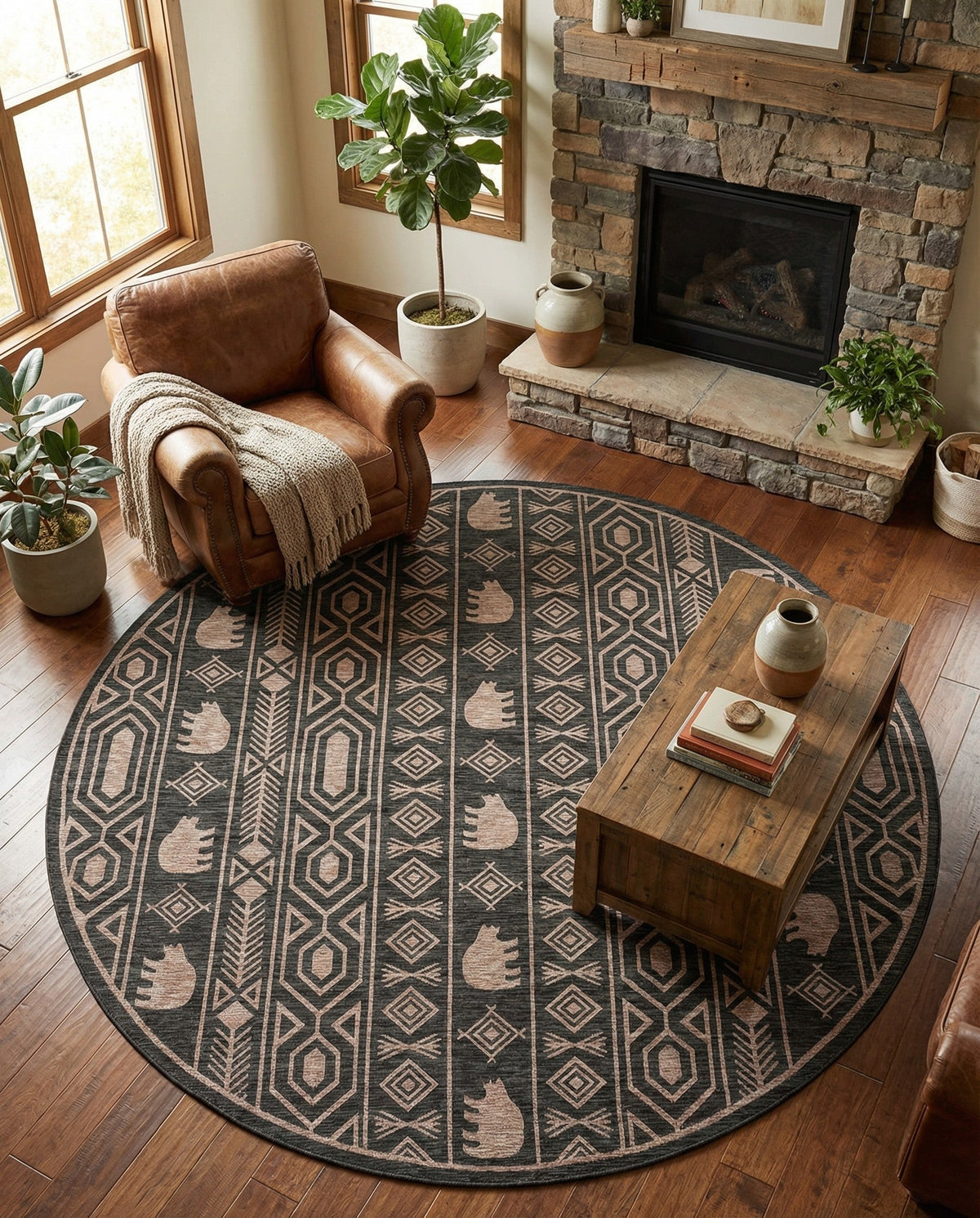 Mesa Oasis Rugs Collection Area Rug - Sundown Round Black  lifestyle 117