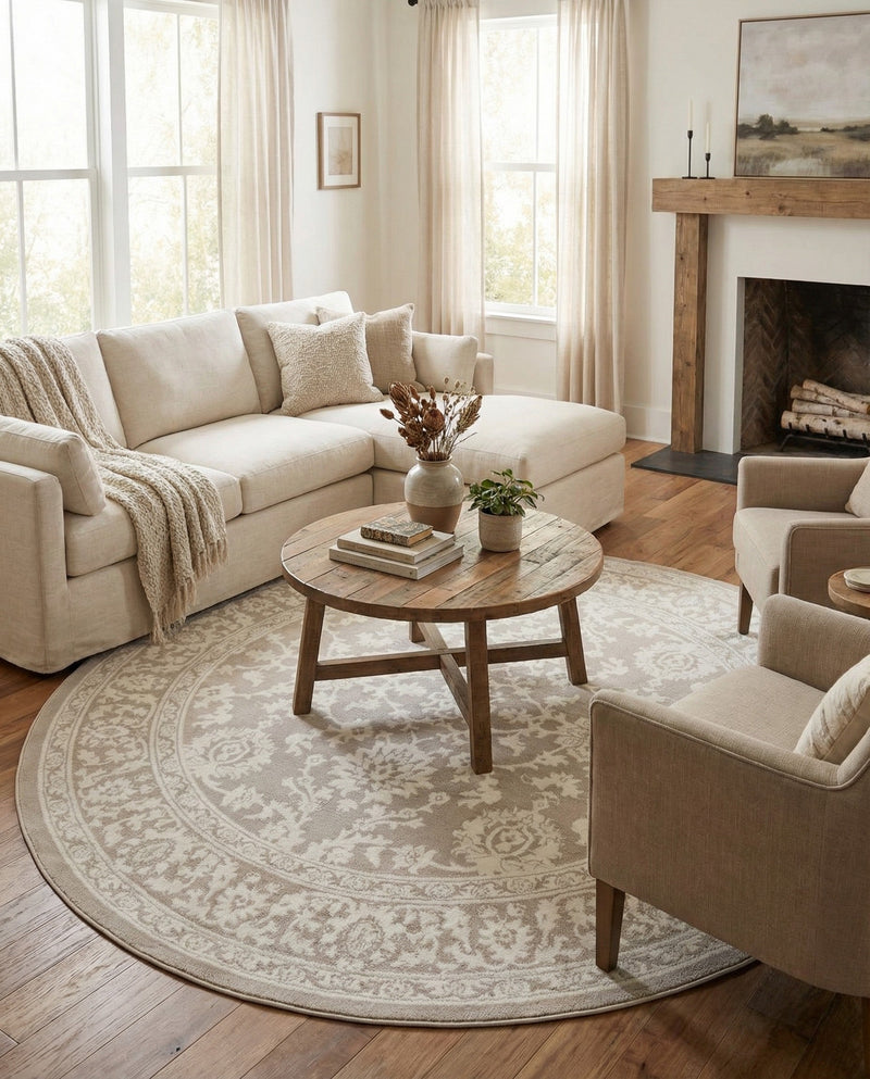 Savannah Elegance Collection Area Rug - Augusta (Light Gray) Round Light Gray  lifestyle 45