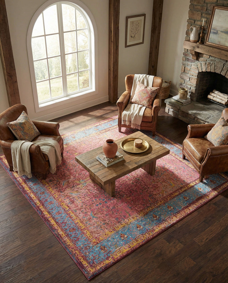 Patio Heritage Collection Area Rug -  Serenity Square Vintage Salmon Coral  lifestyle 44