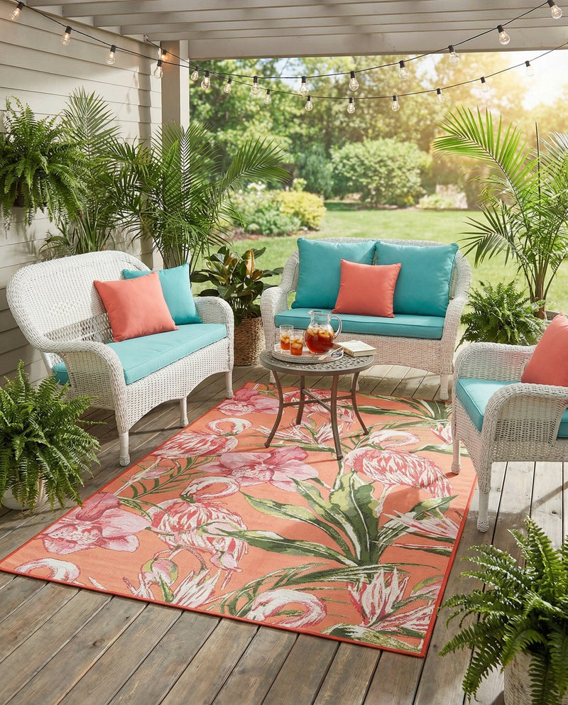 Seaside Blooms Collection Area Rug -  Kyoto Rectangle Coral  lifestyle 25