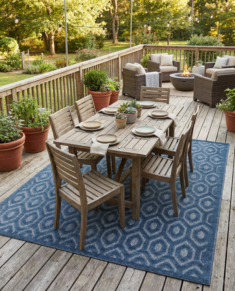 Garden Lattice Charm Collection Area Rug - Arbor (Navy Blue) Rectangle Navy Blue  lifestyle 5