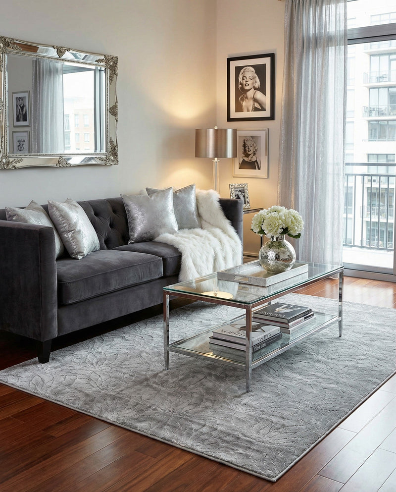 Hollywood Luxe Collection Area Rug -  Rodeo Rectangle Gray Silver  lifestyle 48