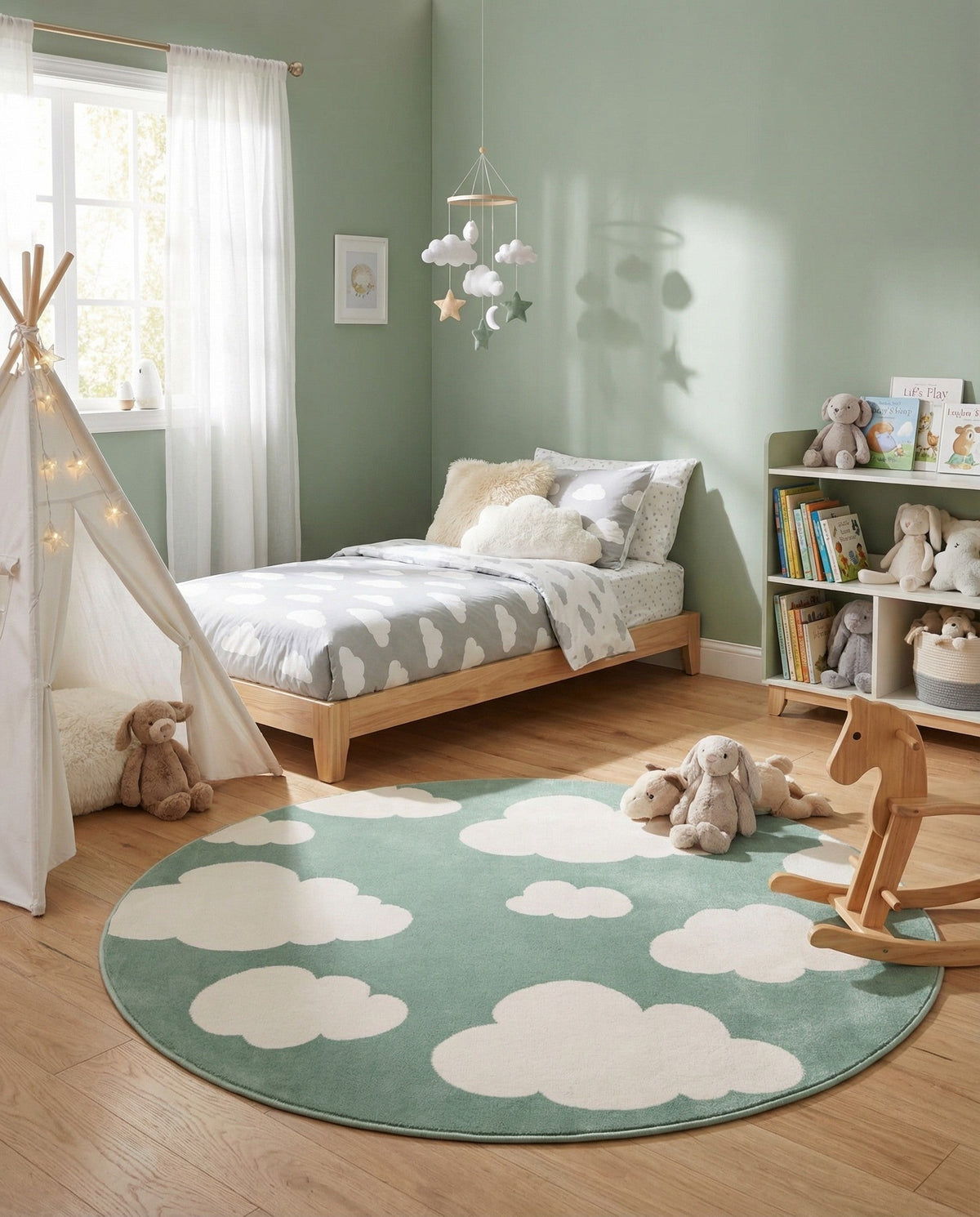 Wonder Tykes Collection Area Rug -  Dreamview Round Soft Green  lifestyle 82