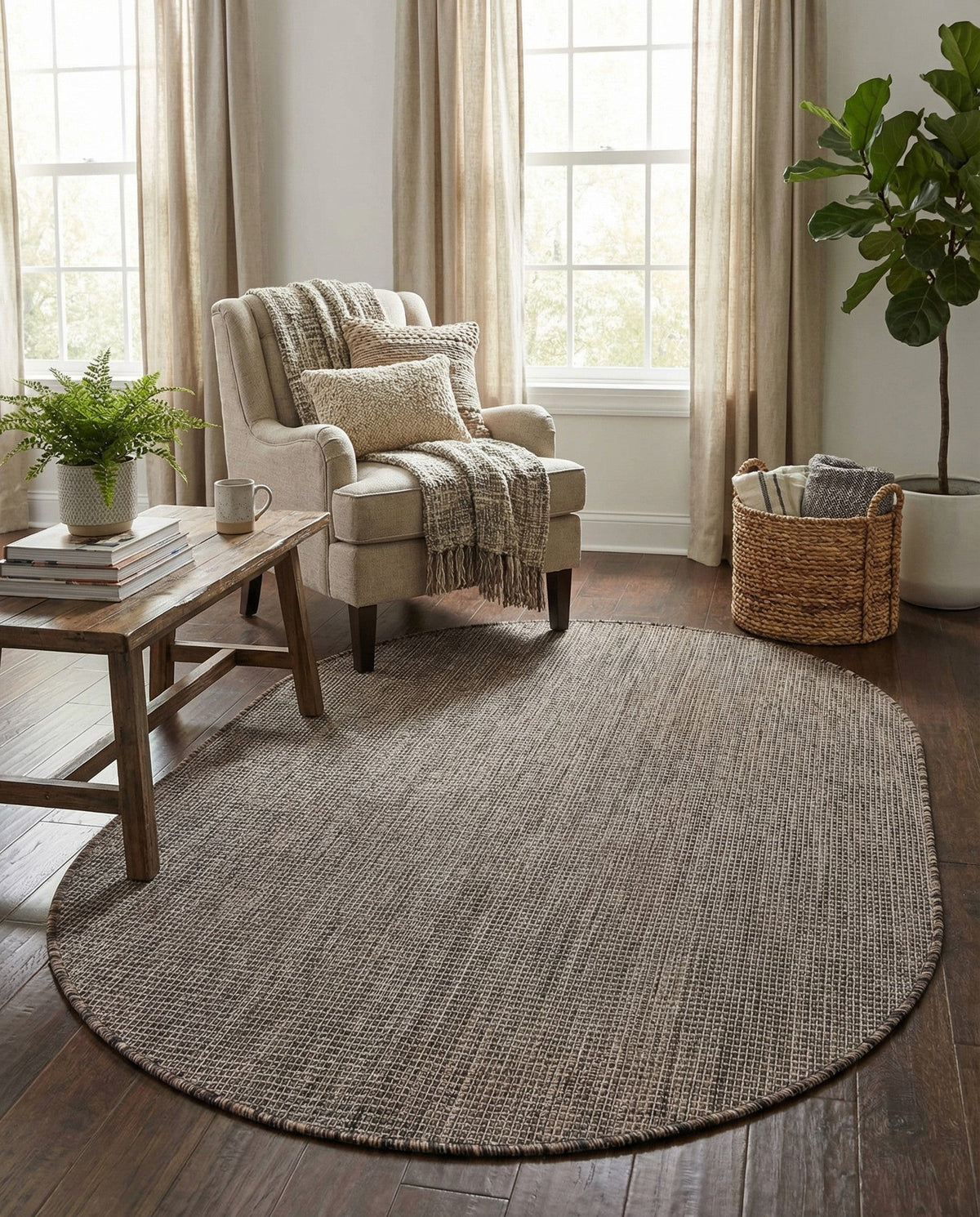 Seaside Serenity Collection Area Rug - Veranda (Light Brown) Oval Light Brown  lifestyle 107