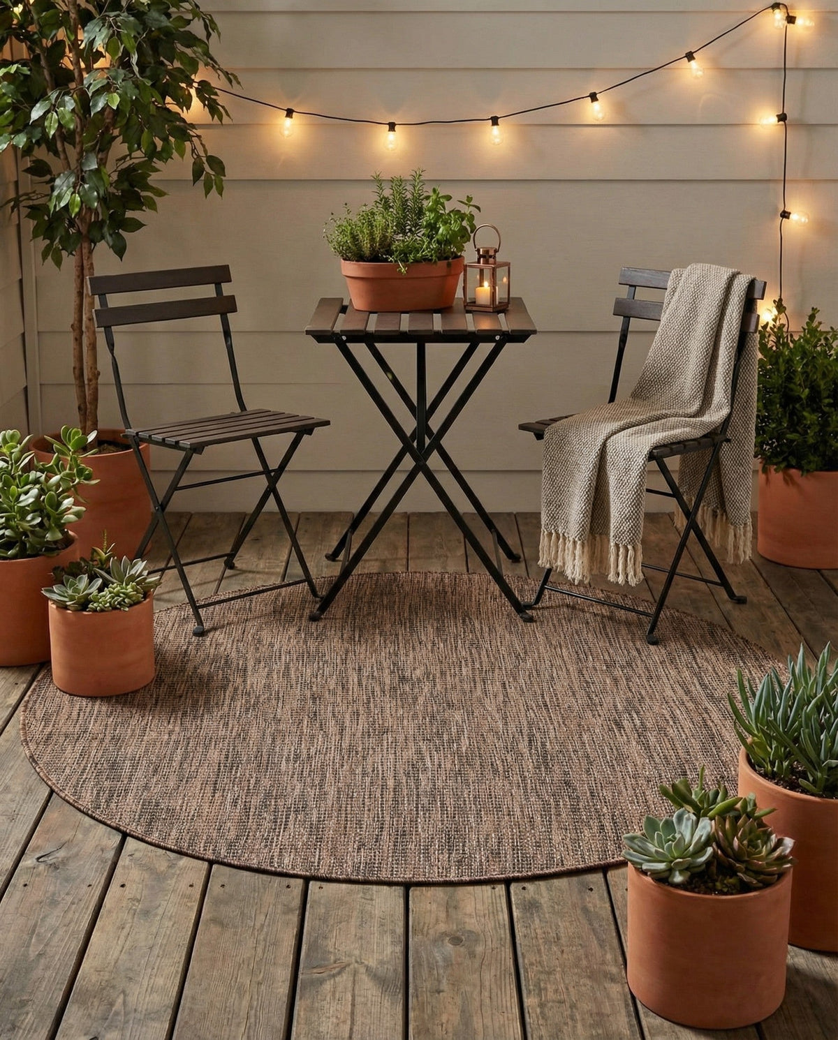 Seaside Serenity Collection Area Rug - Veranda (Light Brown) Round Light Brown  lifestyle 110