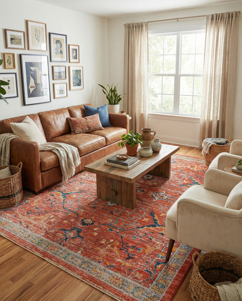 Seville Stripes Collection Area Rug -  Malaga (Brick Red) Rectangle Brick Red  lifestyle 26