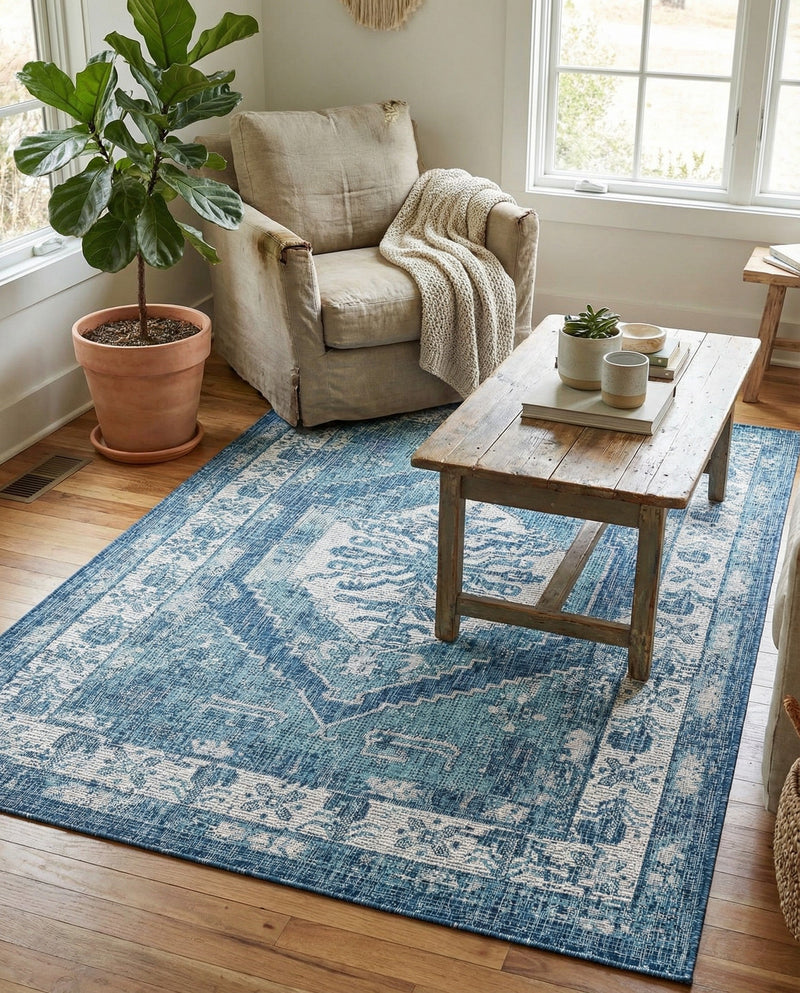 Patio Heritage Collection Area Rug -  Augusta (Blue) Rectangle Blue  lifestyle 28