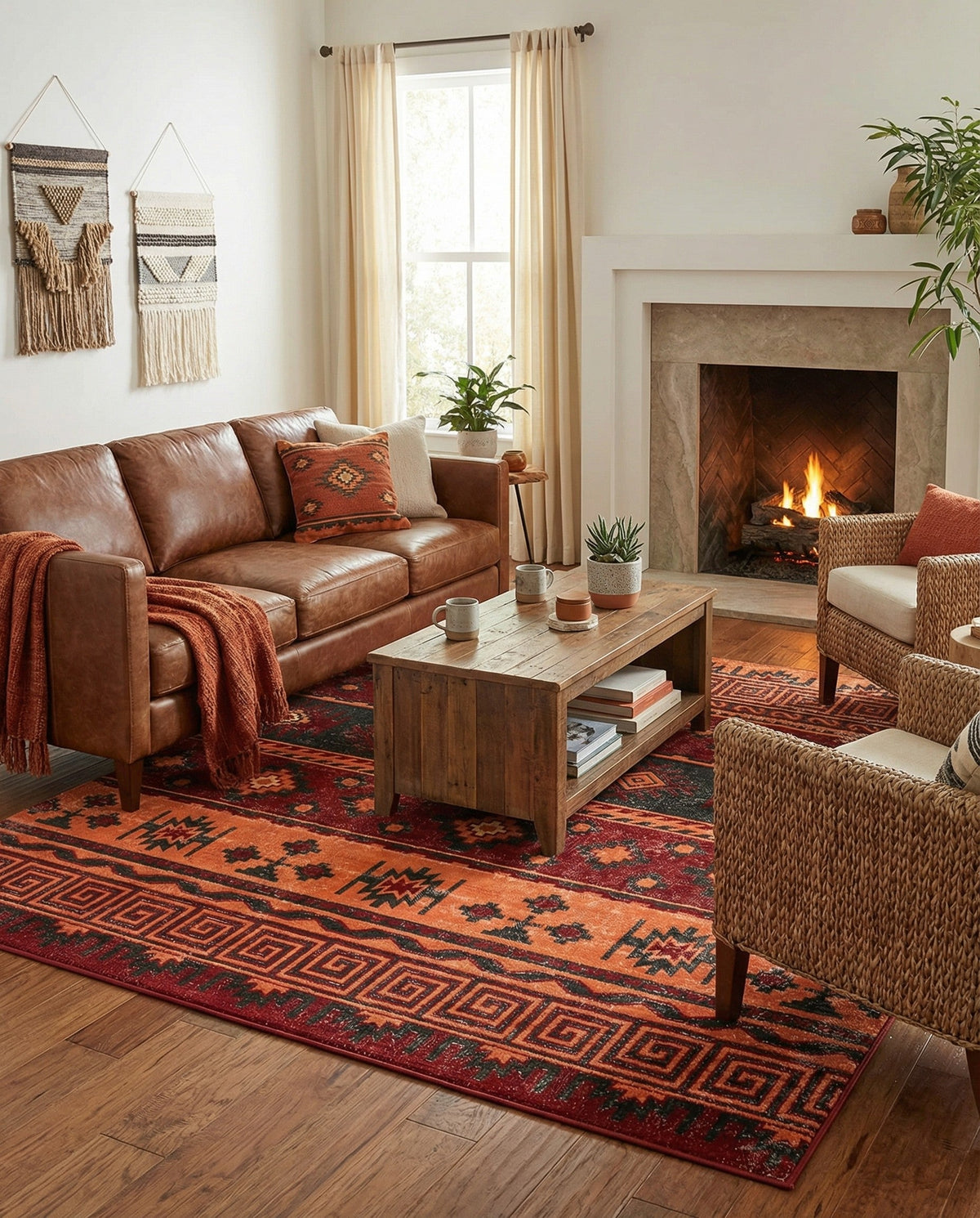 Geneva Terrace Collection Area Rug - Montreux Square Rust Red  lifestyle 177