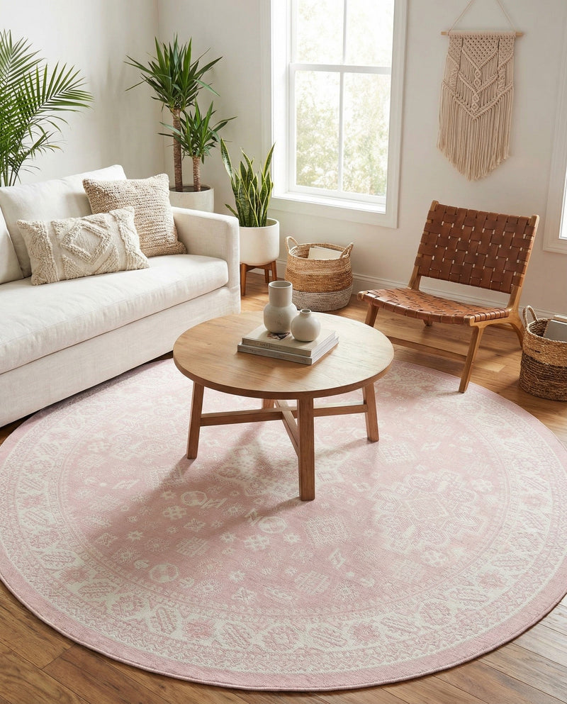 Tribal Terrace Treasures Collection Area Rug -  Incan Isle (Pink) Round Pink  lifestyle 39