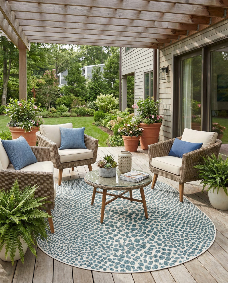 Urban Oasis Rugs Collection Area Rug -  Terrace (Teal) Oval Teal  lifestyle 66