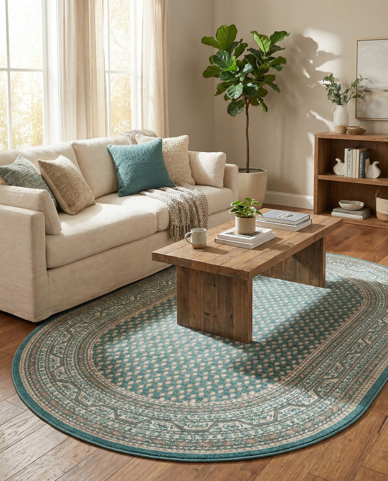 Soho Elegance Collection Area Rug -  Mercer (Turquoise) Oval Turquoise  lifestyle 64