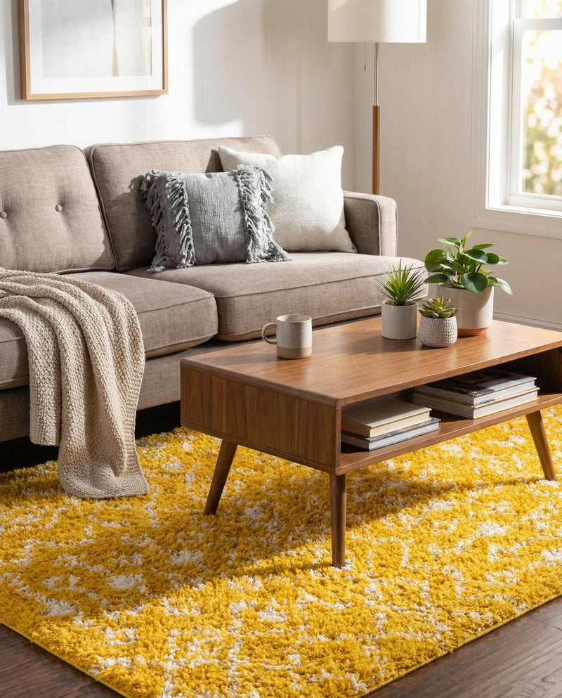 Berber Lattice Shag Collection Area Rug - Atlas (Yellow) Rectangle Yellow  lifestyle 5