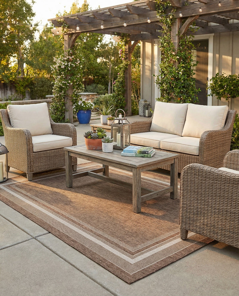 Terrace Fringe Collection Area Rug - Veranda (Brown) Rectangle Brown  lifestyle 15