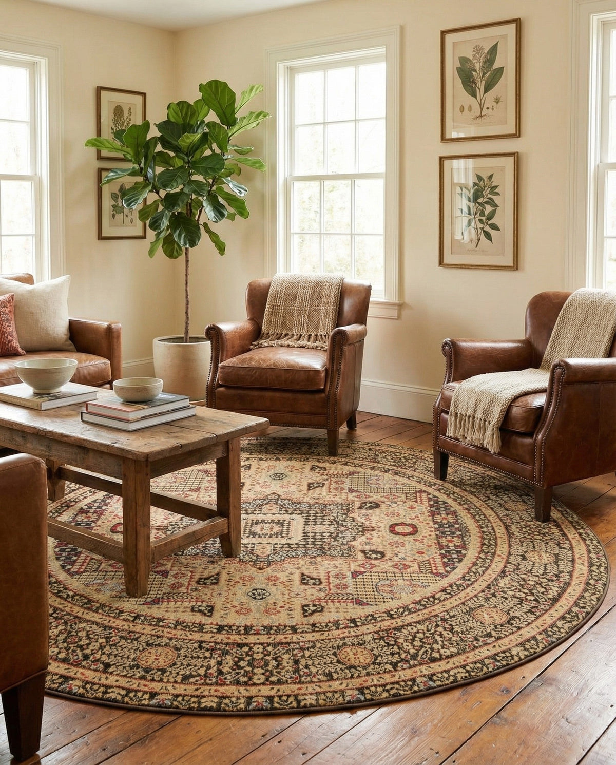 Ottoman Elegance Collection Area Rug - Sultan Round Brown  lifestyle 154