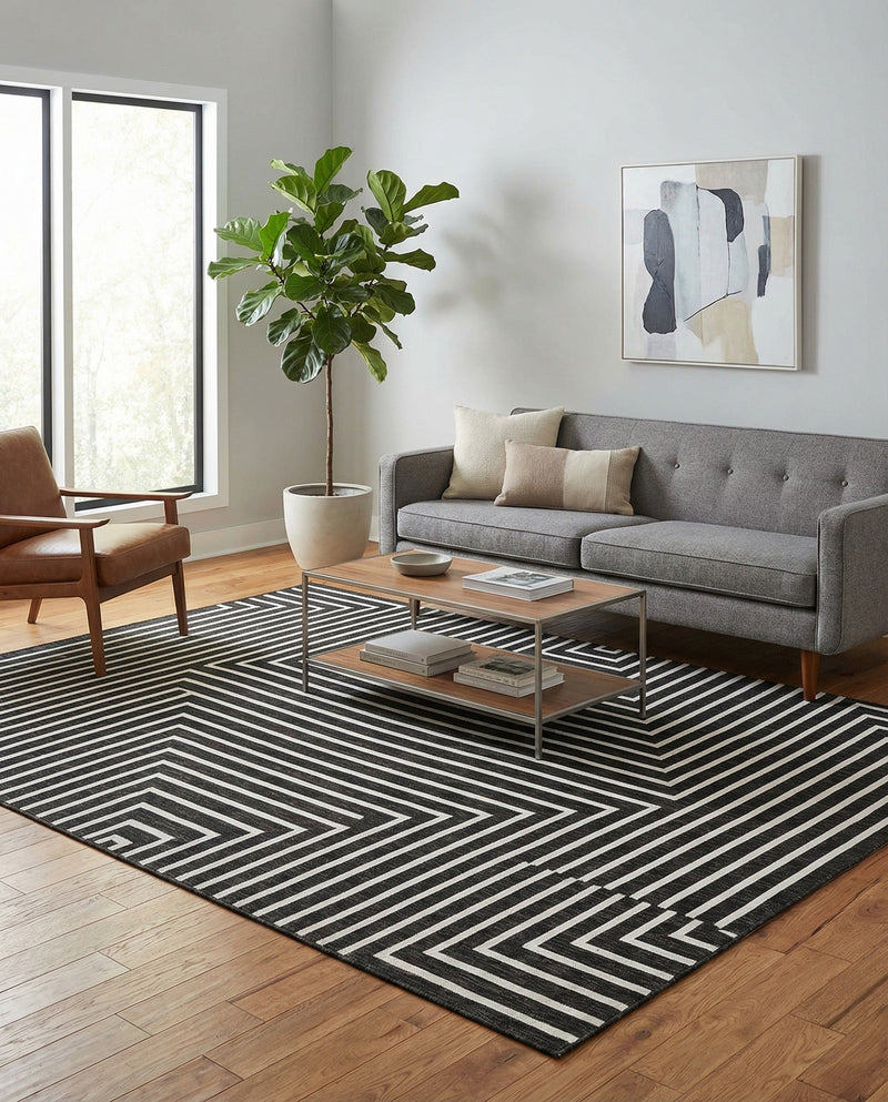 Urban Terrace Collection Area Rug -  Astoria (Black and White) Rectangle Black and White  lifestyle 9