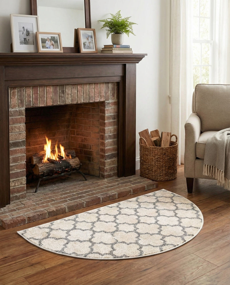 Lattice Gardens Collection Area Rug -  Bloomfield (Beige and Gray) Hearth Beige and Gray  lifestyle 74