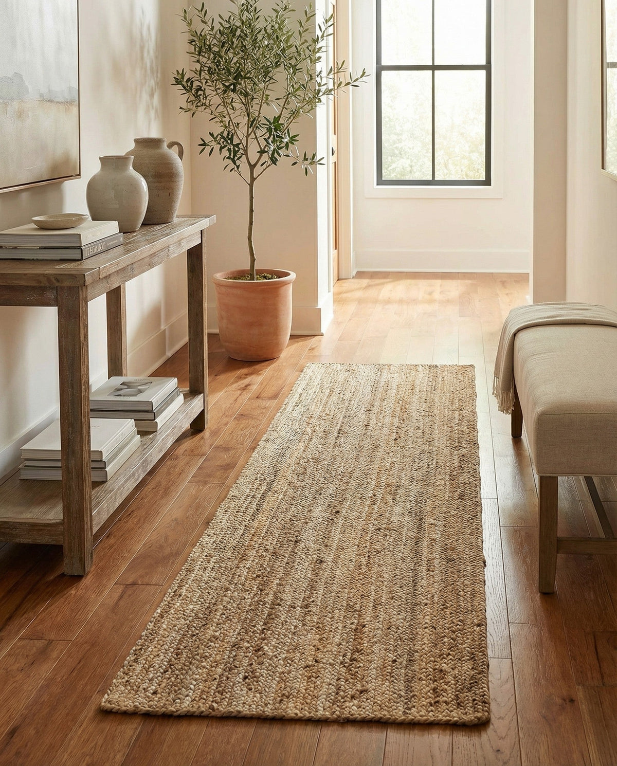 Woven Seaside Jute Collection Area Rug - Savannah (Natural) Runner Natural  lifestyle 119