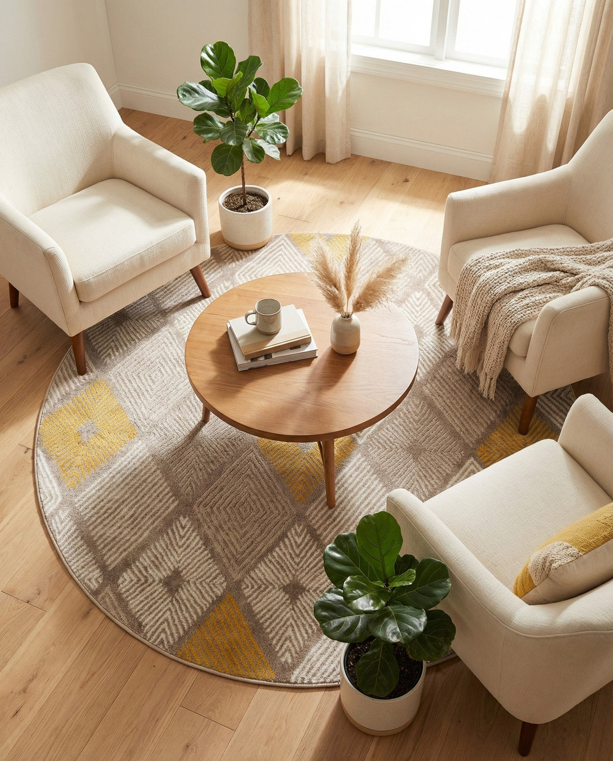 Coastal Haven Collection Area Rug -  Anchorage Round Ivory and Yellow  lifestyle 90