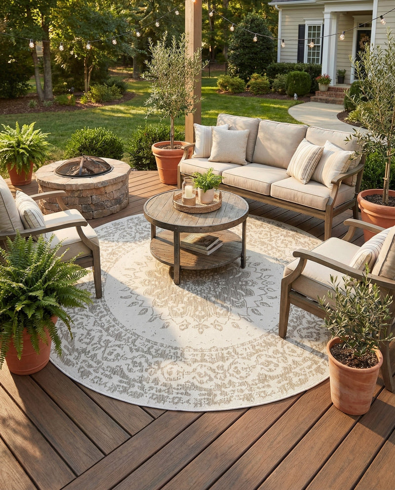Patio Heritage Collection Area Rug -  Lafayette (Gray) Round Gray  lifestyle 52