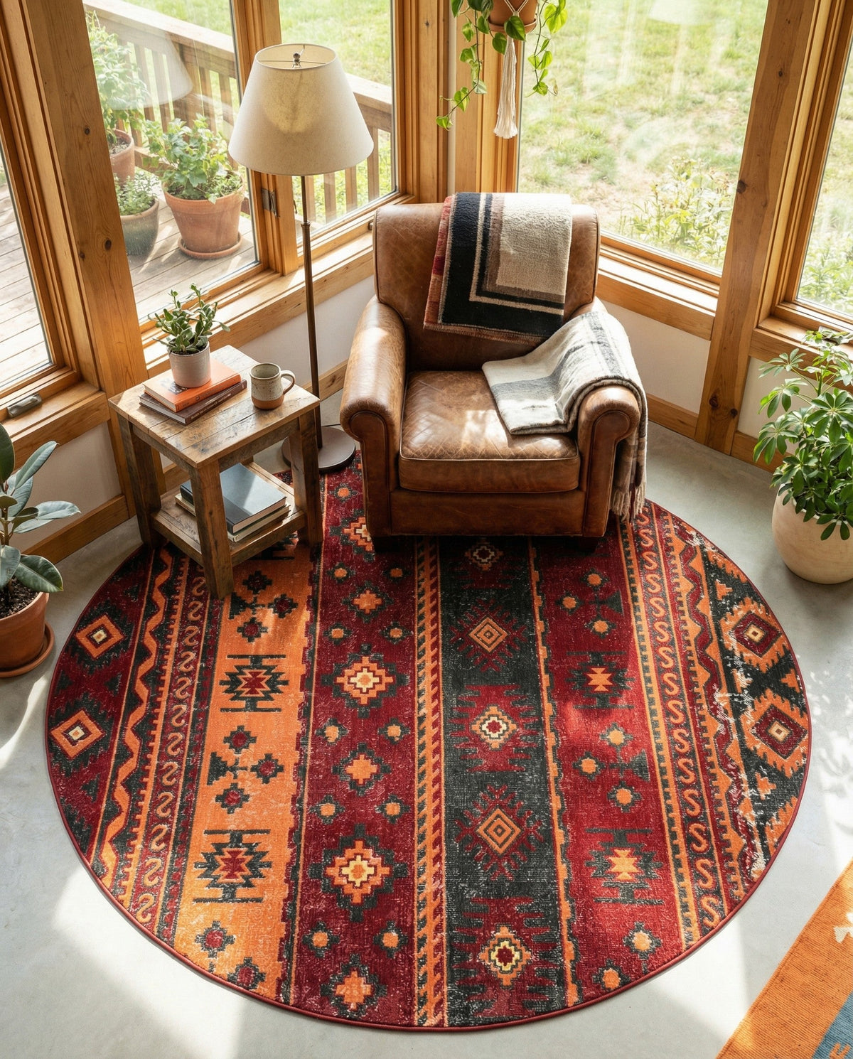 Geneva Terrace Collection Area Rug - Montreux Round Rust Red  lifestyle 176