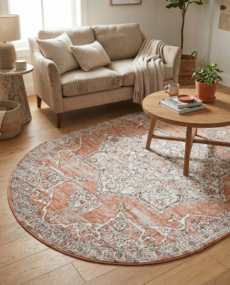 Mykonos Manor Collection Area Rug -  Tinos (Salmon Pink) Oval Salmon Pink  lifestyle 48