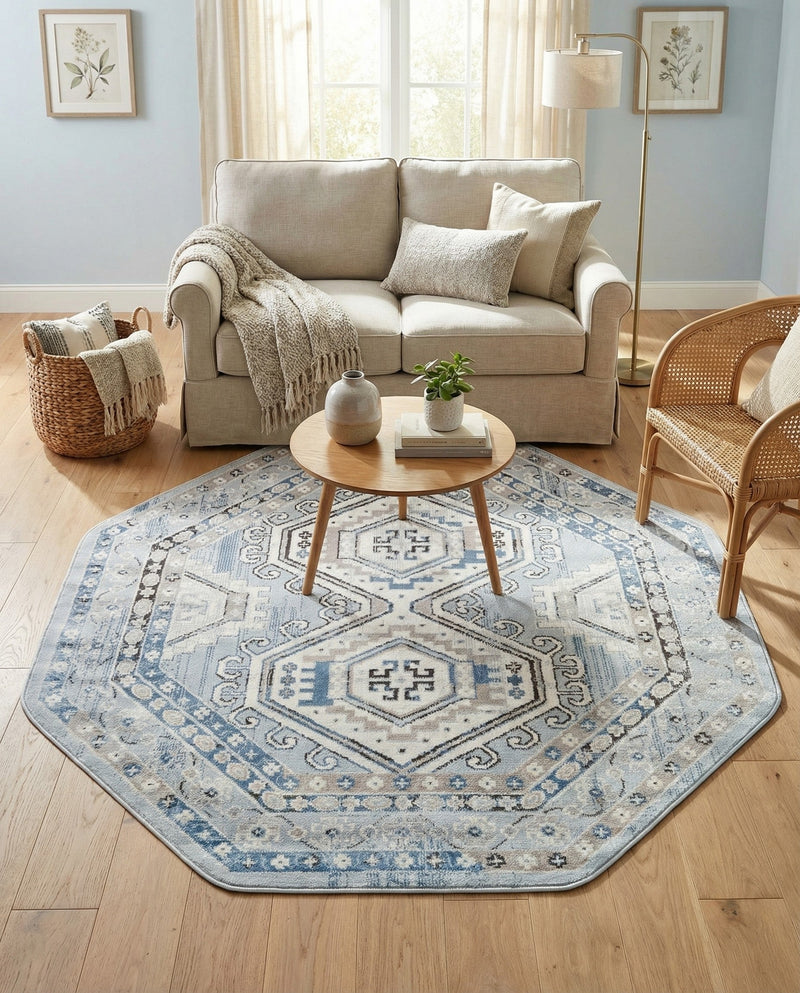 Savannah Elegance Collection Area Rug -  Tybee (Aqua Blue) Octagon Aqua Blue  lifestyle 65
