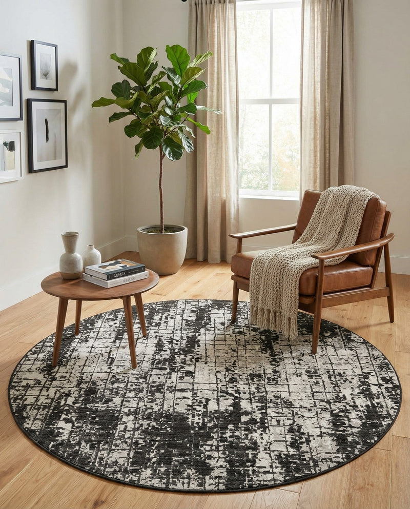 Urban Terrace Collection Area Rug -  Midtown Round Black and White  lifestyle 75