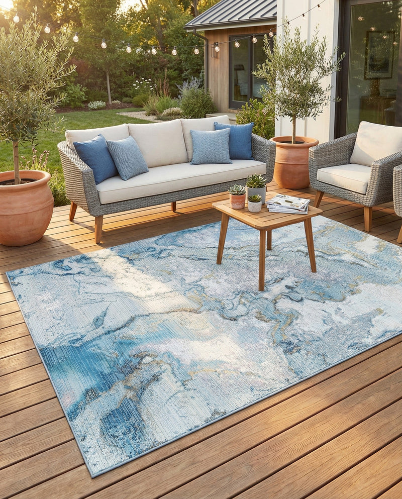 Urban Terrace Collection Area Rug -  Vertex Rectangle Blue and Ivory  lifestyle 16