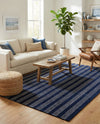 Hampton Stripes Wool Collection Area Rug - Montauk Rectangle Cobalt Blue  lifestyle 21