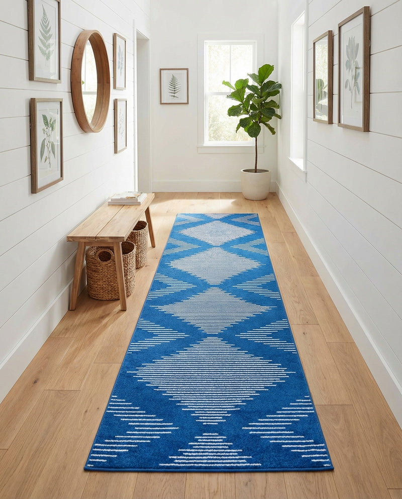 Seychelles Stripes Collection Area Rug - Mahe (Navy Blue) Runner Navy Blue  lifestyle 47
