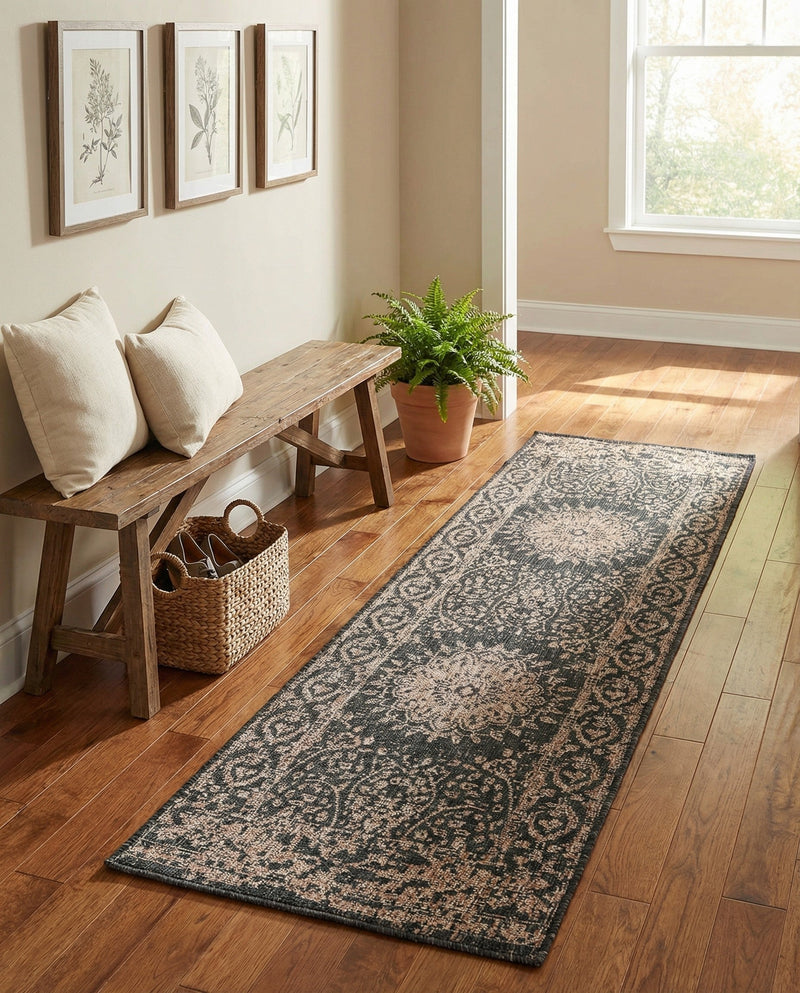 Patio Heritage Collection Area Rug -  Lafayette (Black) Runner Black  lifestyle 53