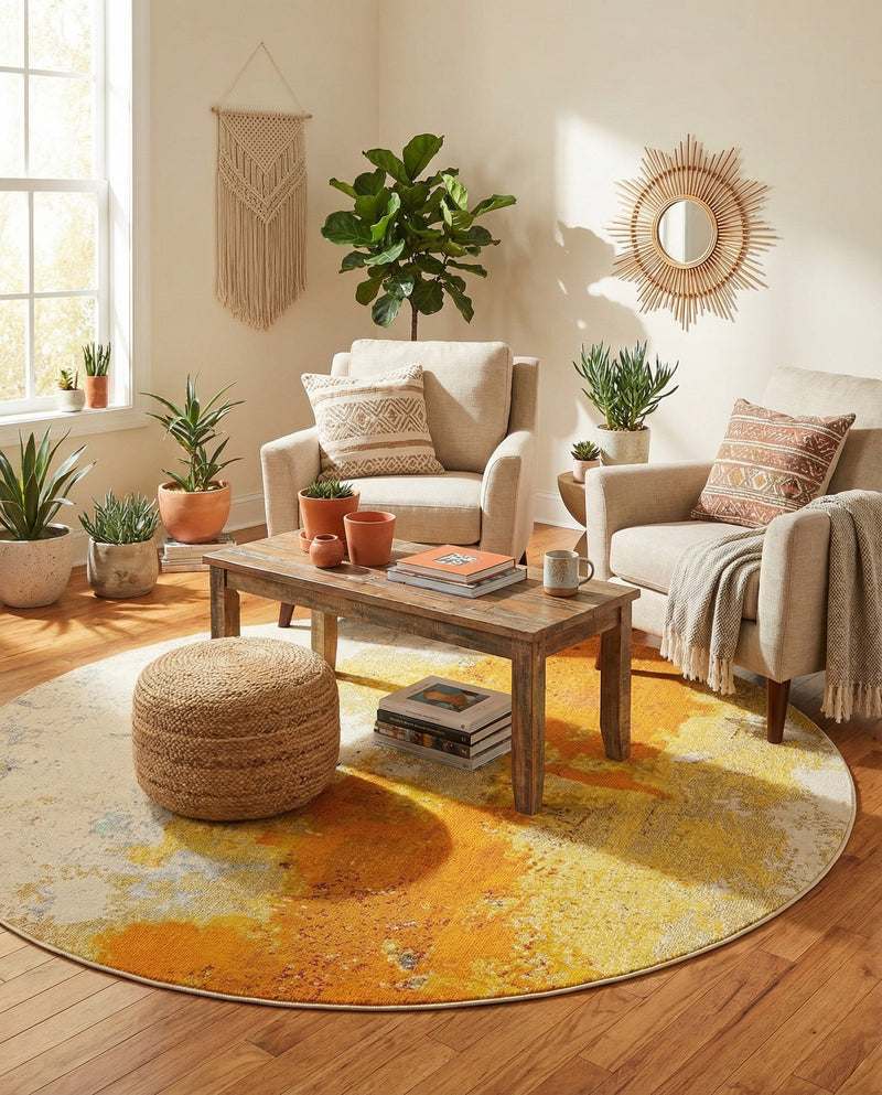 Marrakesh Elegance Collection Area Rug -  Tarfaya Round Yellow  lifestyle 49