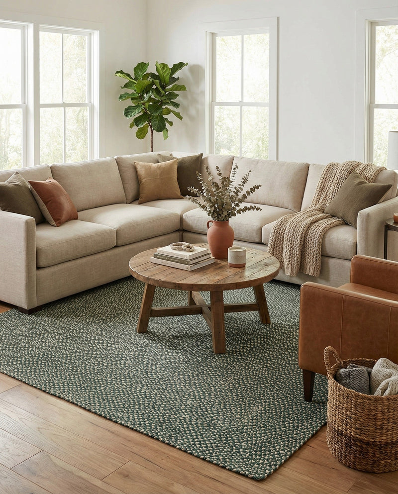 Highland Woven Jute Collection Area Rug - Glenmore (Green) Square Green  lifestyle 28