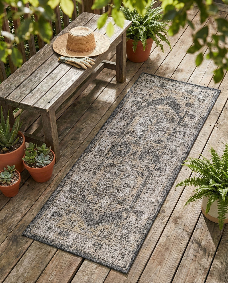 Patio Heritage Collection Area Rug -  Augusta (Charcoal) Runner Charcoal  lifestyle 64
