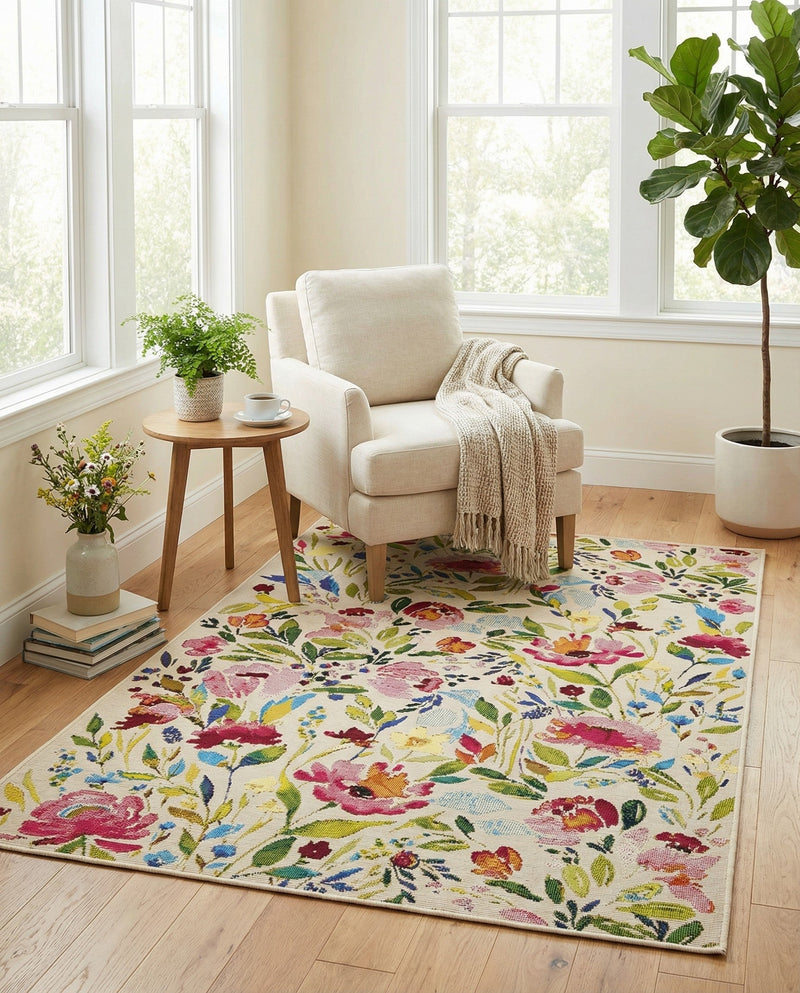 Seaside Blooms Collection Area Rug -  Meadow Rectangle Multi  lifestyle 46
