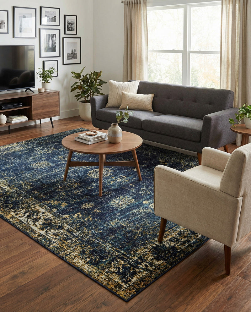 Riviera Elegance Collection Area Rug - Antibes (Navy Blue) Rectangle Navy Blue  lifestyle 26