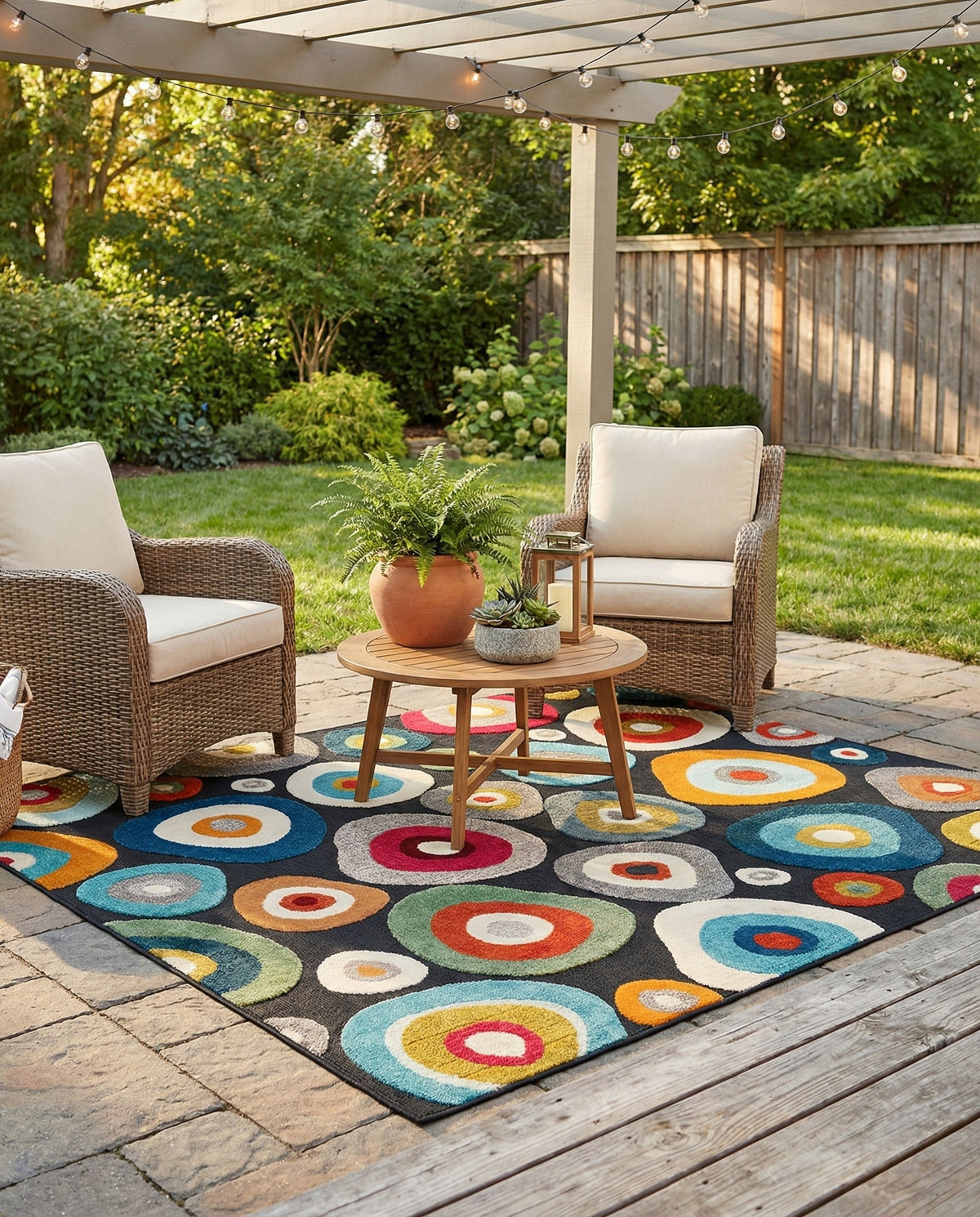 Outdoor Marrakesh Collection Area Rug -  Chefchaouen Square Multi Black  lifestyle 154