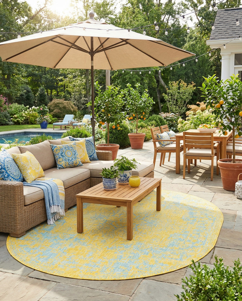 Urban Oasis Rugs Collection Area Rug -  Penthouse (Yellow and Aqua) Oval Yellow and Aqua  lifestyle 40